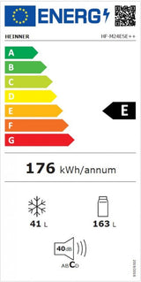 Heinner Frigider Frigider cu doua usi Heinner HF-M24ESE++, 204L, frigider 163L, congelator 41L, Clasa E, control electronic cu termostat ajustabil, lumina LED, rafturi de sticla, 55 x 55 x 143 cm, Argintiu