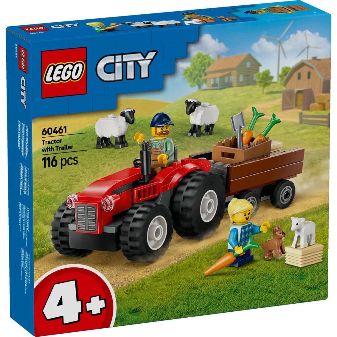Tractor de Ferma Rosu cu Remorca și Oi, Lego 60461