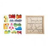 Puzzle din Lemn cu Masini, 12 Piese, Momki