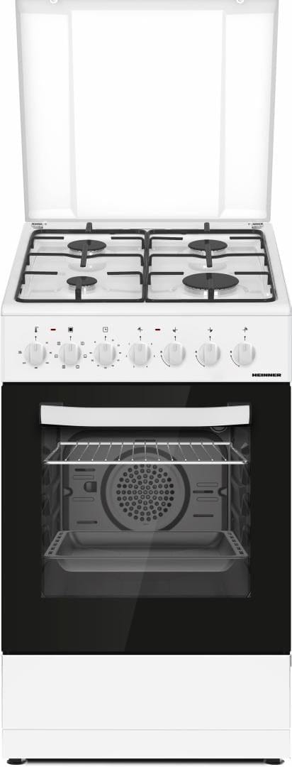 Heinner Aragaz Aragaz Mixt Heinner HFSC-S60LITGC-WH | 60cm, 4 Arzatoare, Cuptor Gaz, Alb, 50x60x85cm