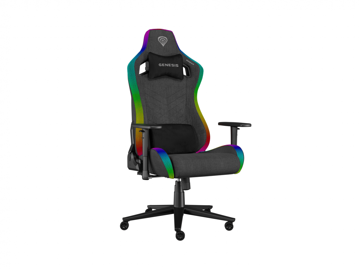 Scaun gaming Genesis TRIT 660, material textil, iluminare RGB, suporta pana la 150 kg, inaltime reglabila, spatar ajustabil, gri