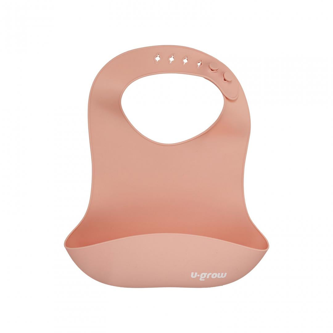 Set Diversificare 5 Piese Silicon : Baveta, Bol, Farfurie, Lingurita și Furculita, Roz, U-grow