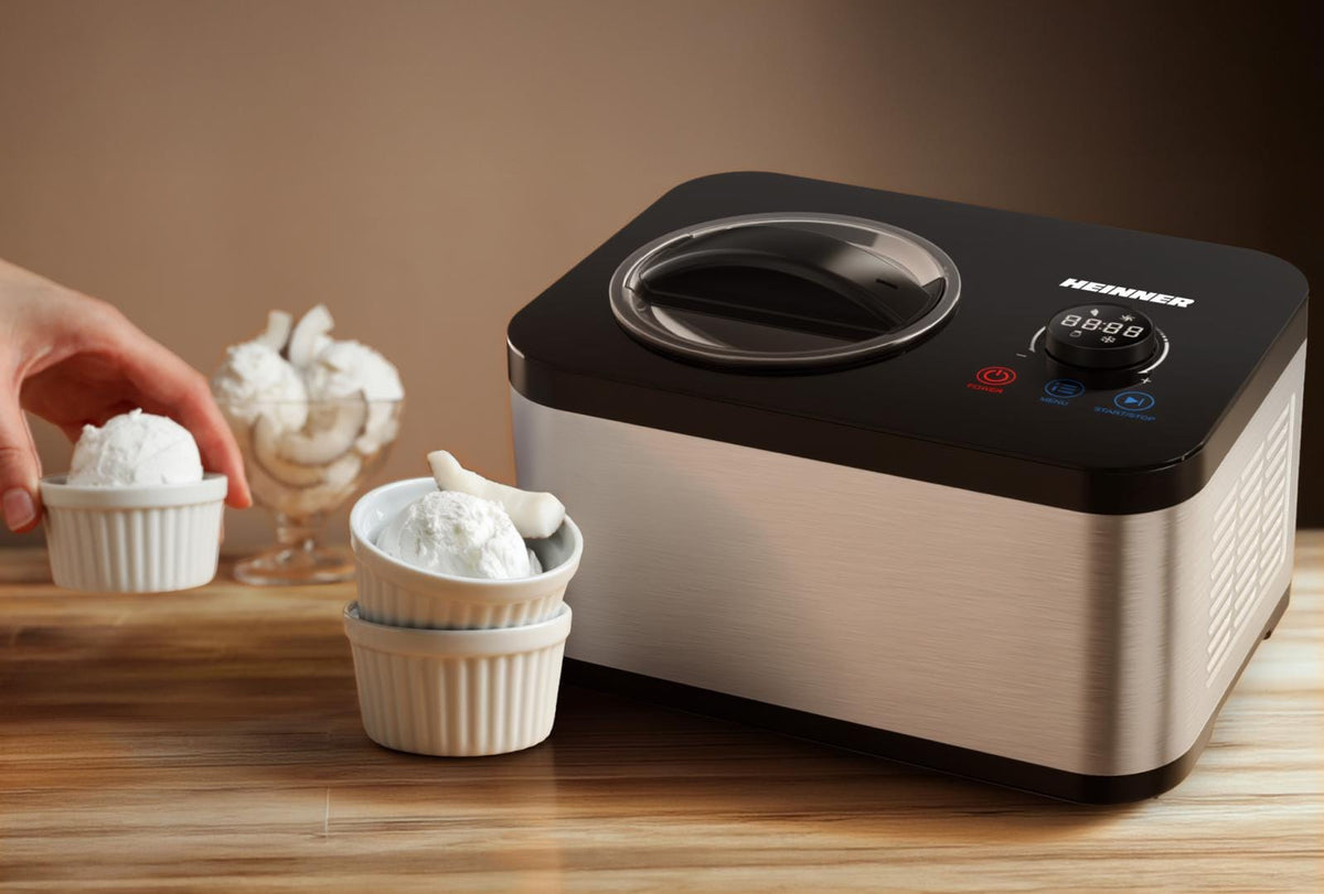 Heinner Aparat de inghetat [RESIGILAT] Aparat de inghetat Heinner SweetFreeze HICM-DW154SSBK | 1.5L, 120W, Compresor, Ecran LED, Negru