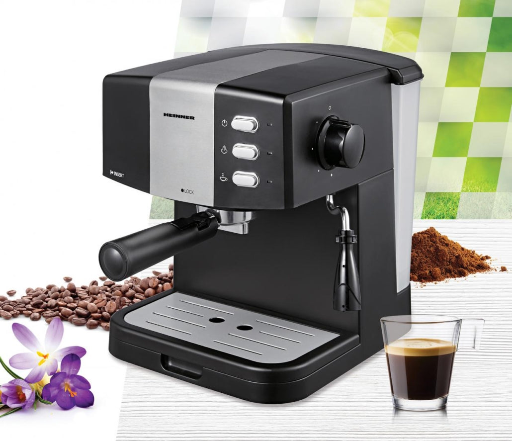 [RESIGILAT] Espressor Manual Heinner HEM-850BKSL | 15 bar, Filtru Inox, Rezervor 1.5L, Negru/Argintiu