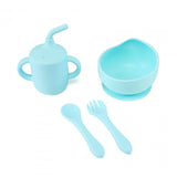 Set 4 Piese Diversificare din Silicon: Cana cu Pai, Bol, Lingurita și Furculita, Blue, U-grow