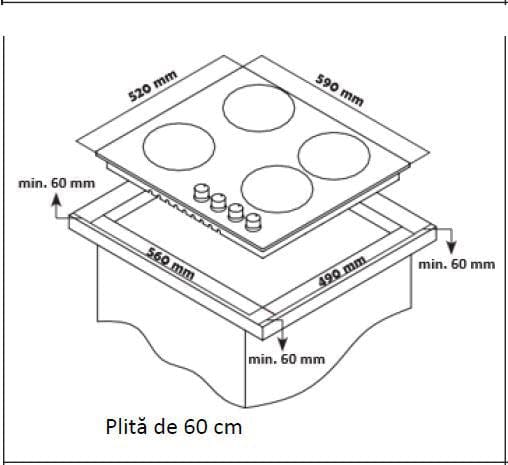 Heinner Plita incorporabila Plita Incorporabila Heinner HBH-S584I-IX | 58cm, 4 Arzatoare, Gaz, Inox, 58x51x10cm