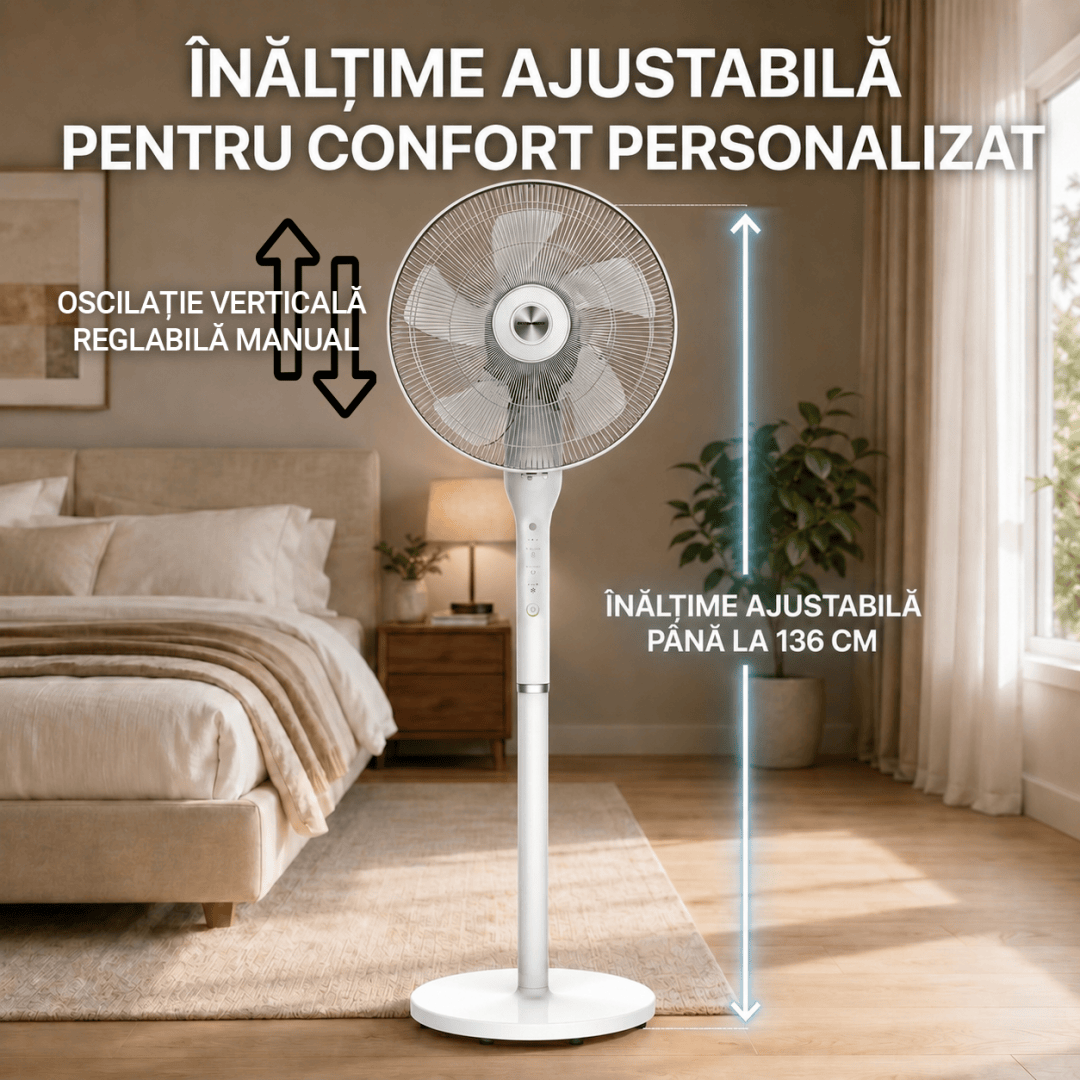 [RESIGILAT] Ventilator Heinner HSF-L360WH | 2 in 1, Oscilare 360°, Timer 8h, Control Digital, Telecomanda