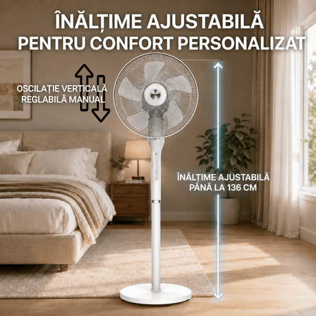 [RESIGILAT] Ventilator Heinner HSF-L360WH | 2 in 1, Oscilare 360°, Timer 8h, Control Digital, Telecomanda