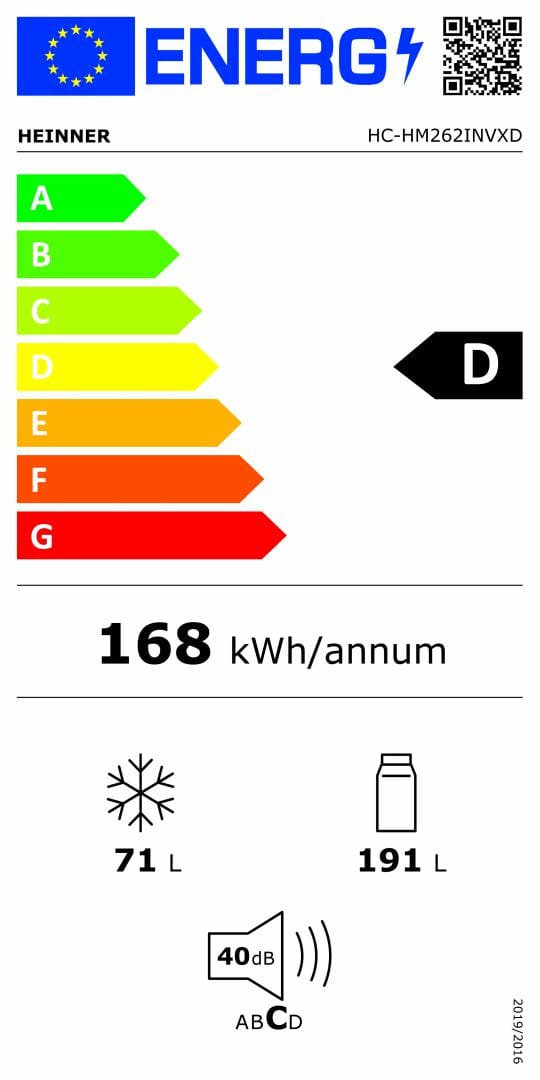 Heinner Combina frigorifica Combina Frigorifica Heinner HC-HM262INVXD | 262L, No Frost, Clasa F, Inox, 55x56x180cm