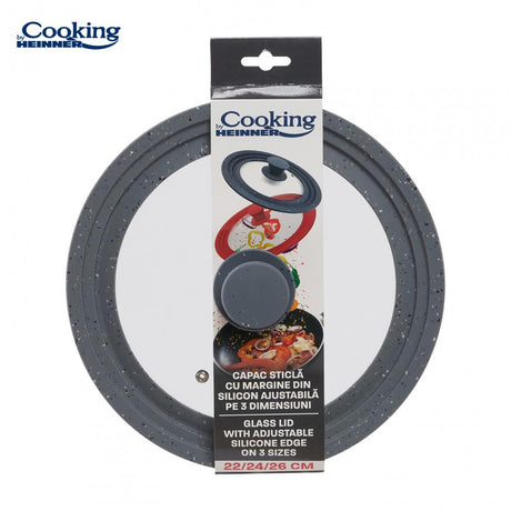 Heinner Capac oala Capac Oala Heinner HR-AER-22D26G | 22/24/26cm, Sticla, Margine Silicon, Gri