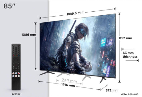 TCL Televizor LED Televizor TCL QD-MiniLED 85T8D | 215cm, Smart Google TV, 4K Ultra HD, 144Hz