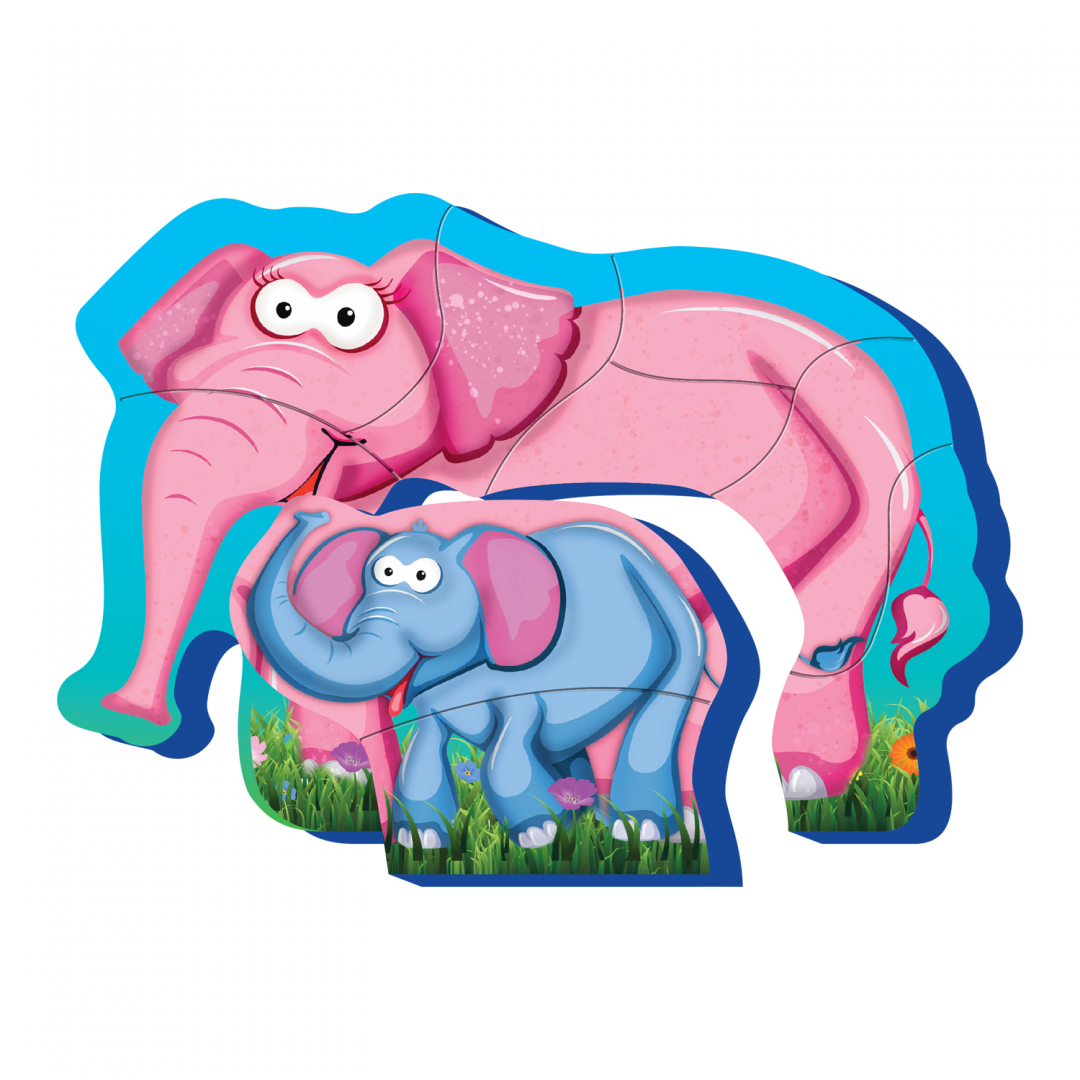 Puzzle din Spuma Eva-mama și Puiul Elefant, 8 Piese, Puedo — Puedo Toys