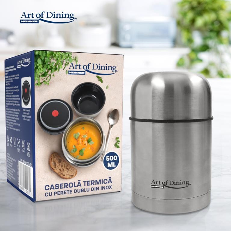 Heinner Accesorii bucatarie Caserola Termica Heinner HR-SNV-CTI500 | Perete Dublu Inox, 500ml, Art of Dining