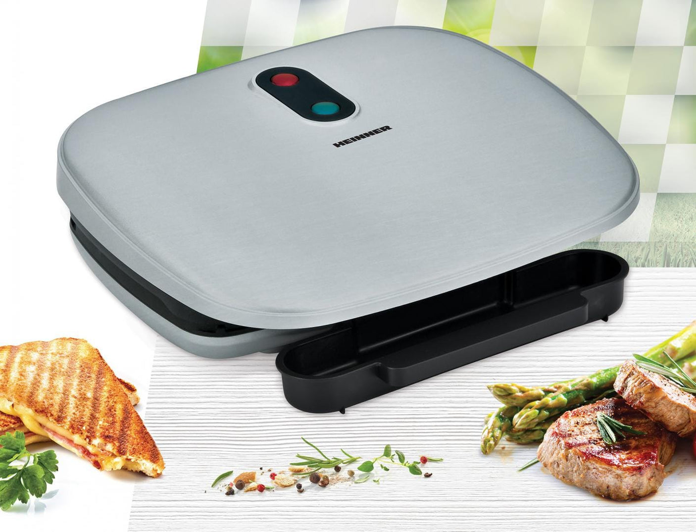 Heinner Gratar electric Gratar Electric Heinner HEG-F1000SL | 1000W, Placi Antiadezive, Negru/Argintiu