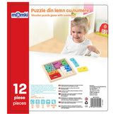 Puzzle din Lemn cu Numere, 12 Piese — MomKi
