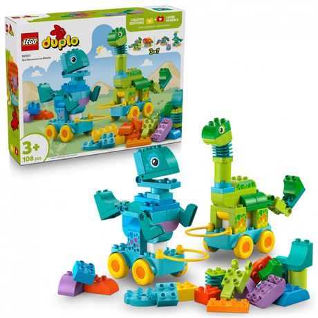 Set Constructie LEGO DUPLO 10451 | Dinozauri pe Roti, 17 Piese, 18 luni+