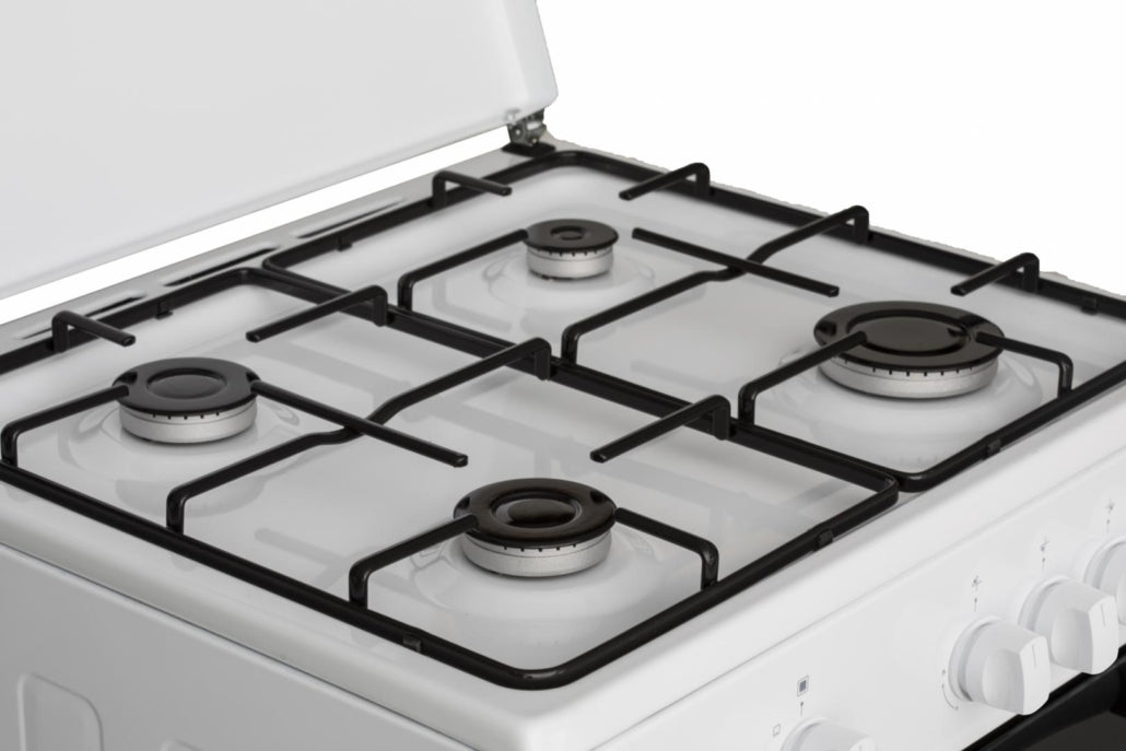 [RESIGILAT] Aragaz Heinner HFSC-SME60WH | 60cm, 4 Arzatoare, Capac Metalic, Alb, 60x55x85cm