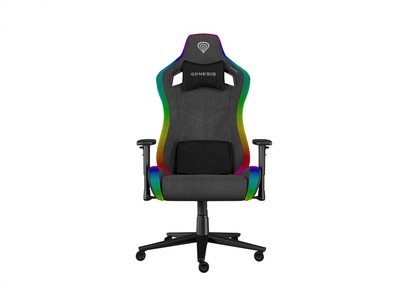 Scaun gaming Genesis TRIT 660, material textil, iluminare RGB, suporta pana la 150 kg, inaltime reglabila, spatar ajustabil, gri