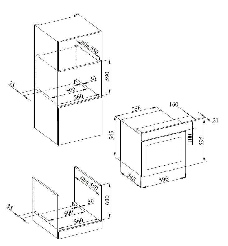 Heinner Cuptor incorporabil Cuptor Incorporabil Heinner HBO-S568LDTGC-BK | 56L, Touch Control, Grill, Negru, 59.6x57x59.5cm