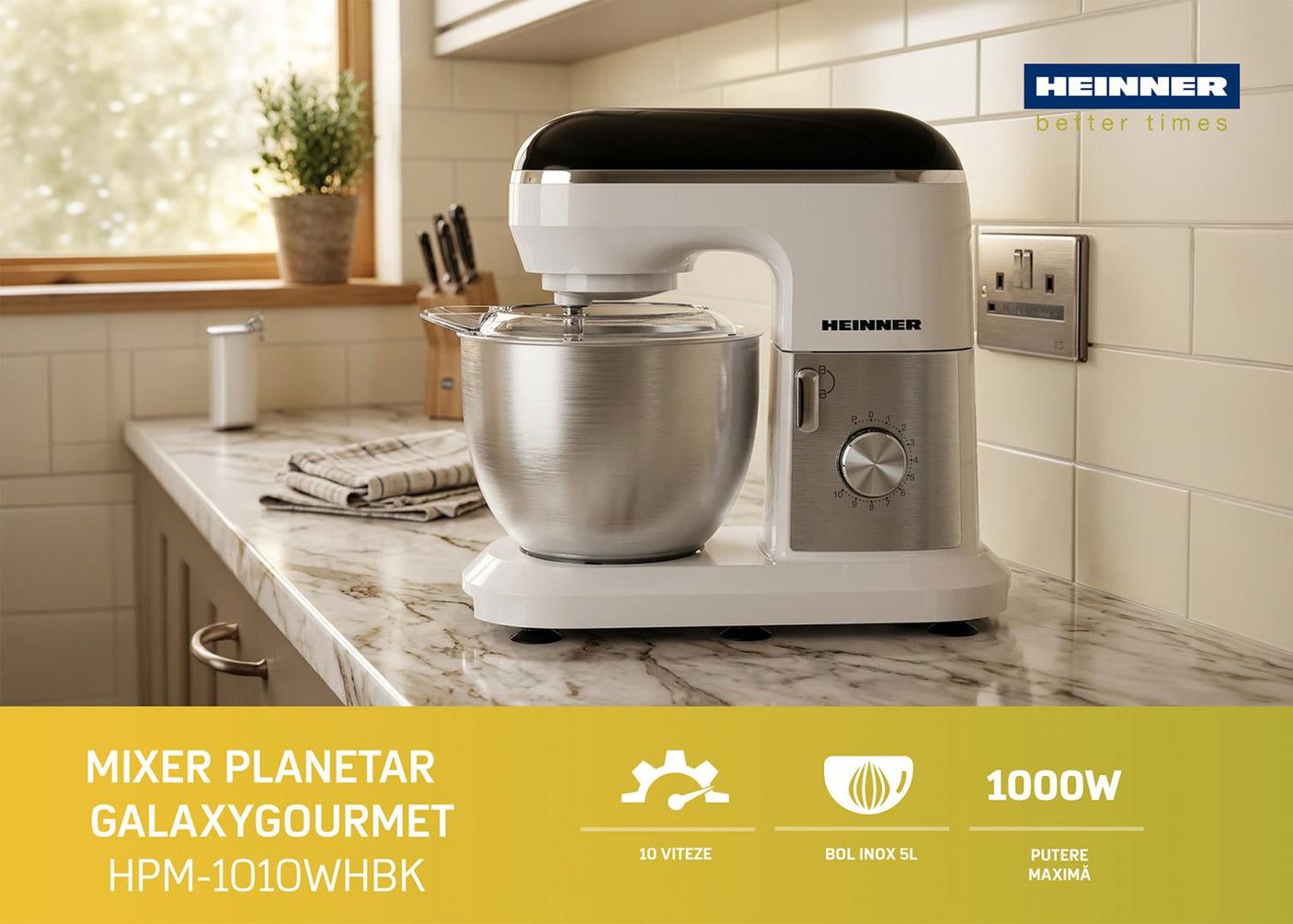 Mixer planetar Heinner GalaxyGourmet HPM-1010WHBK
