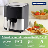 Heinner Air Fryer Air Fryer Heinner HAF-H6BKS1500 | 6L, 1500W, 8 Programe, Negru