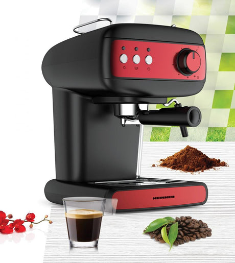 Heinner Espressor manual Espressor Heinner HEM-1100BKRD | Red Boquette, 1100W, 15 Bar, Negru/Rosu