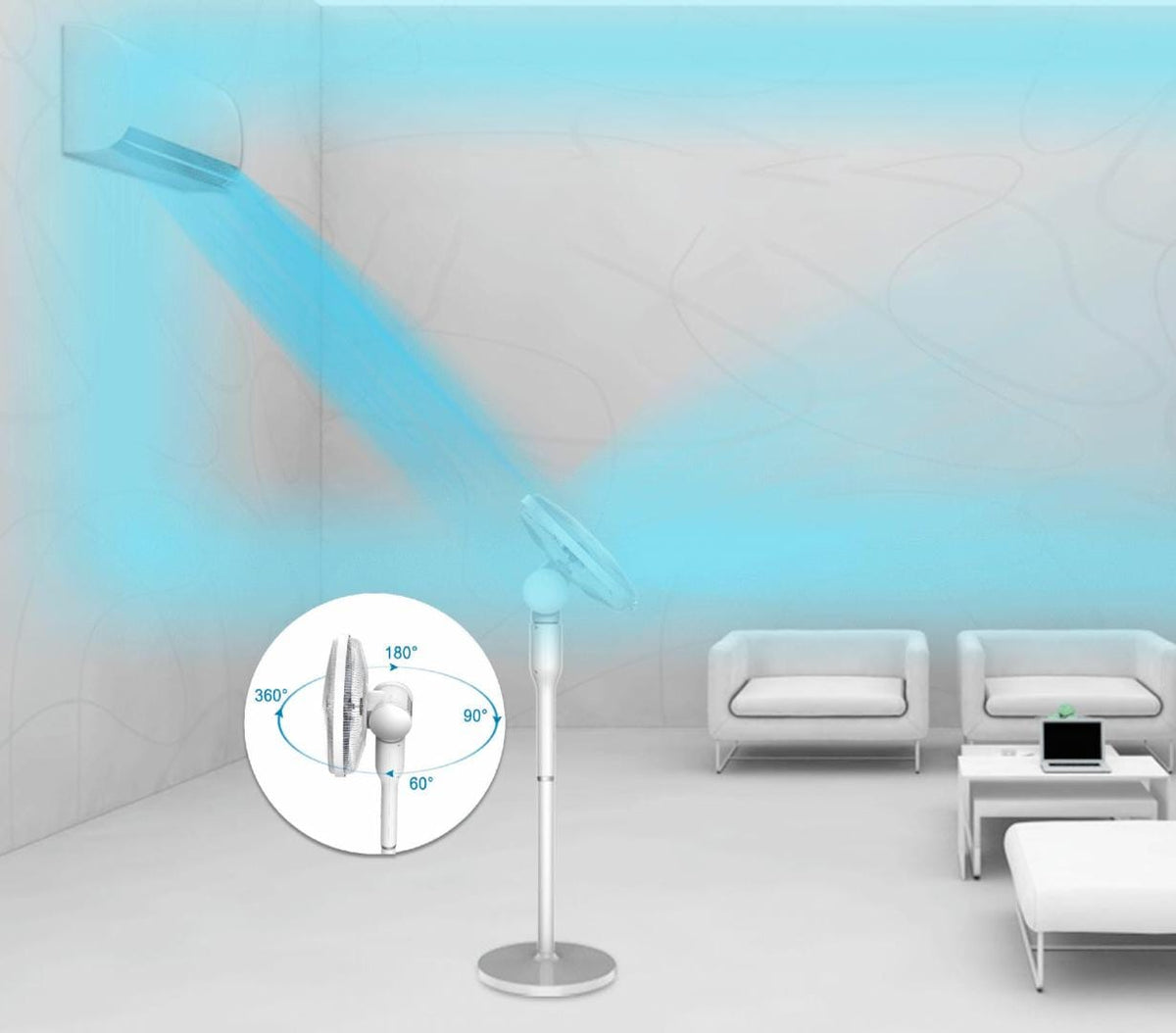 [RESIGILAT] Ventilator Heinner HSF-L360WH | 2 in 1, Oscilare 360°, Timer 8h, Control Digital, Telecomanda