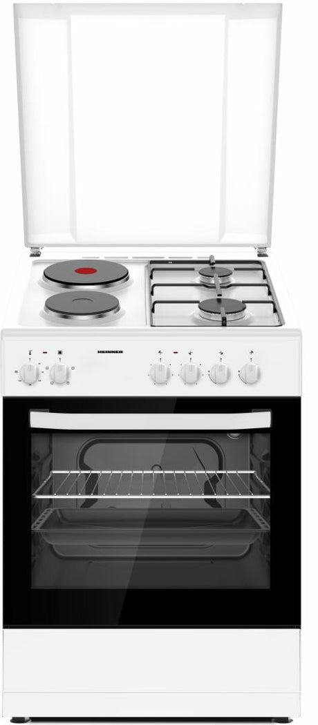 Heinner Aragaz Aragaz Mixt Heinner HFSC-S60E2HSWH | 60cm, 4 Arzatoare Gaz, Cuptor Electric, Alb, 60x60x83cm