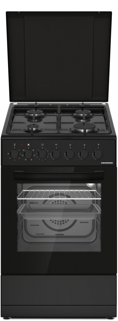 Heinner Aragaz Aragaz Mixt Heinner HFSC-S60LITGC-BK | 60cm, 4 Arzatoare, Gaz + Electric, Negru, 49.8x61x86cm