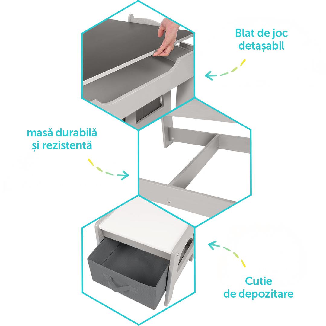 Set Masuta și 2 Scaune pentru Copii, Alb Mdf, U-grow