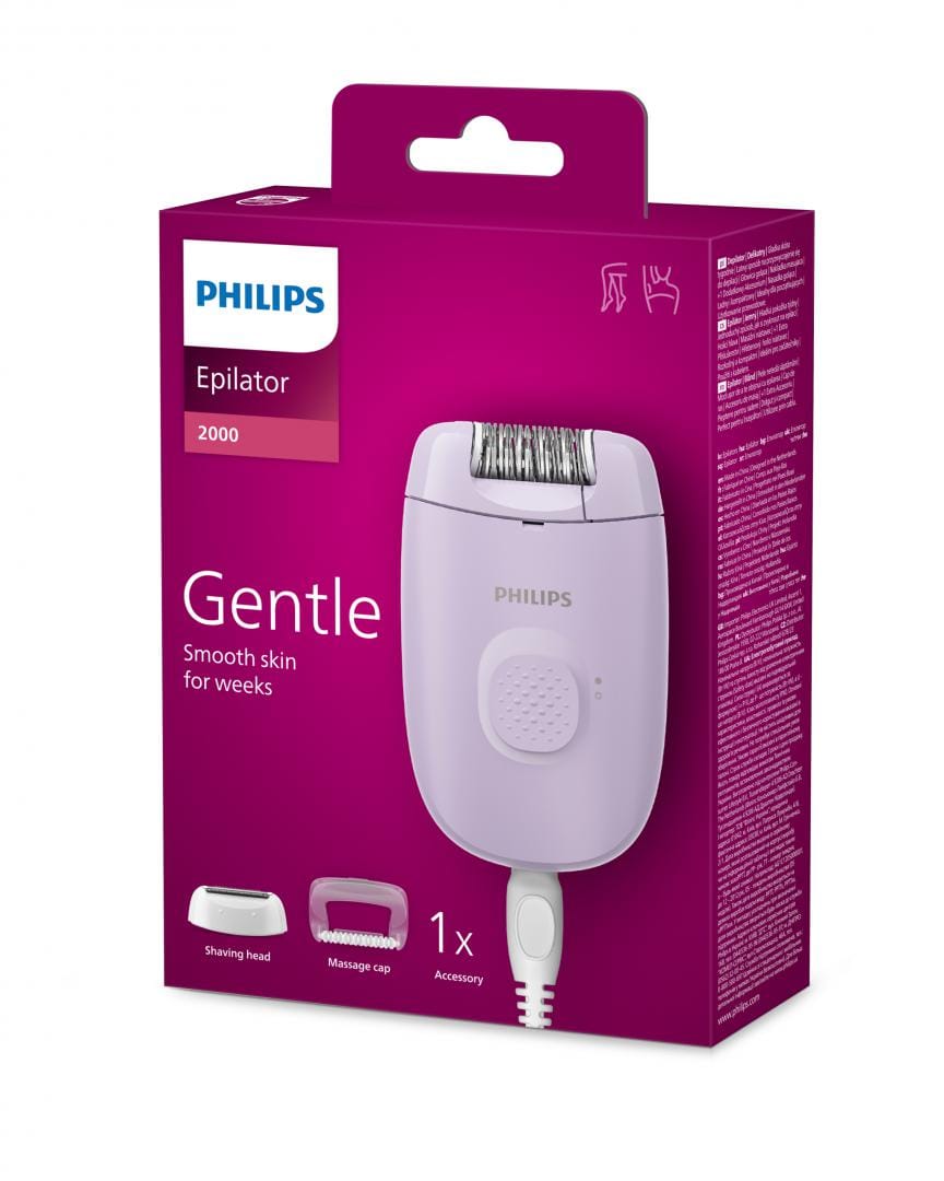 Philips Epilator Epilator Philips BRE237/00 | Seria 2000, 1 viteza, 2 accesorii, Retea, Lila
