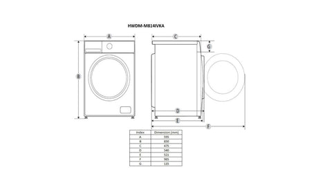 Heinner Masina de spalat rufe Masina de spalat rufe slim cu uscator Heinner HWDM-M814IVKA | Clasa A, 8kg spalare, 6kg uscare, 1400RPM, 59.5x47.5x85cm