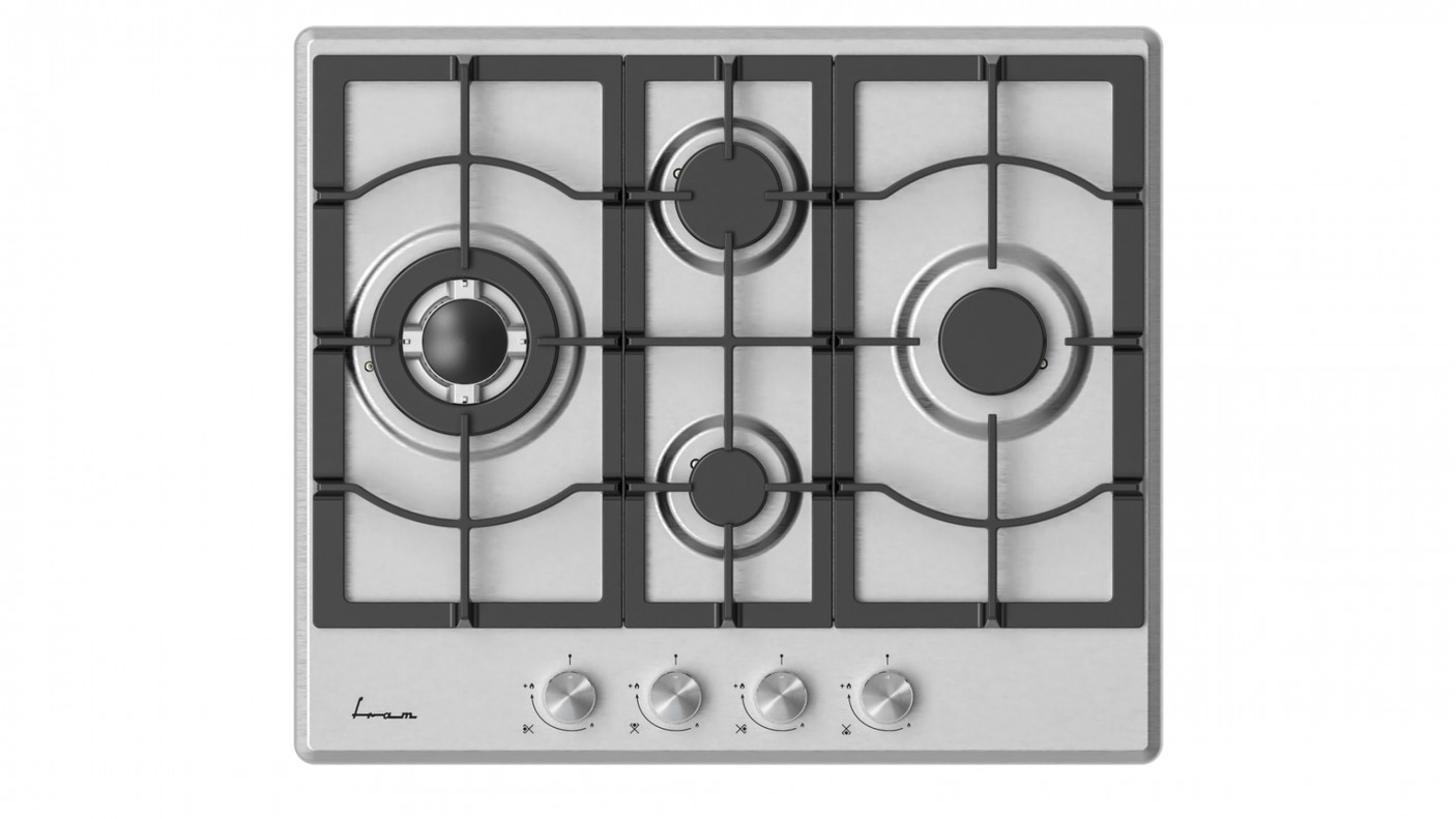 Fram Plita pe gaz Plita Incorporabila Fram FBH-M4IWF-SS | 4 Arzatoare, WOK, Gratar Fonta, Inox, 60cm