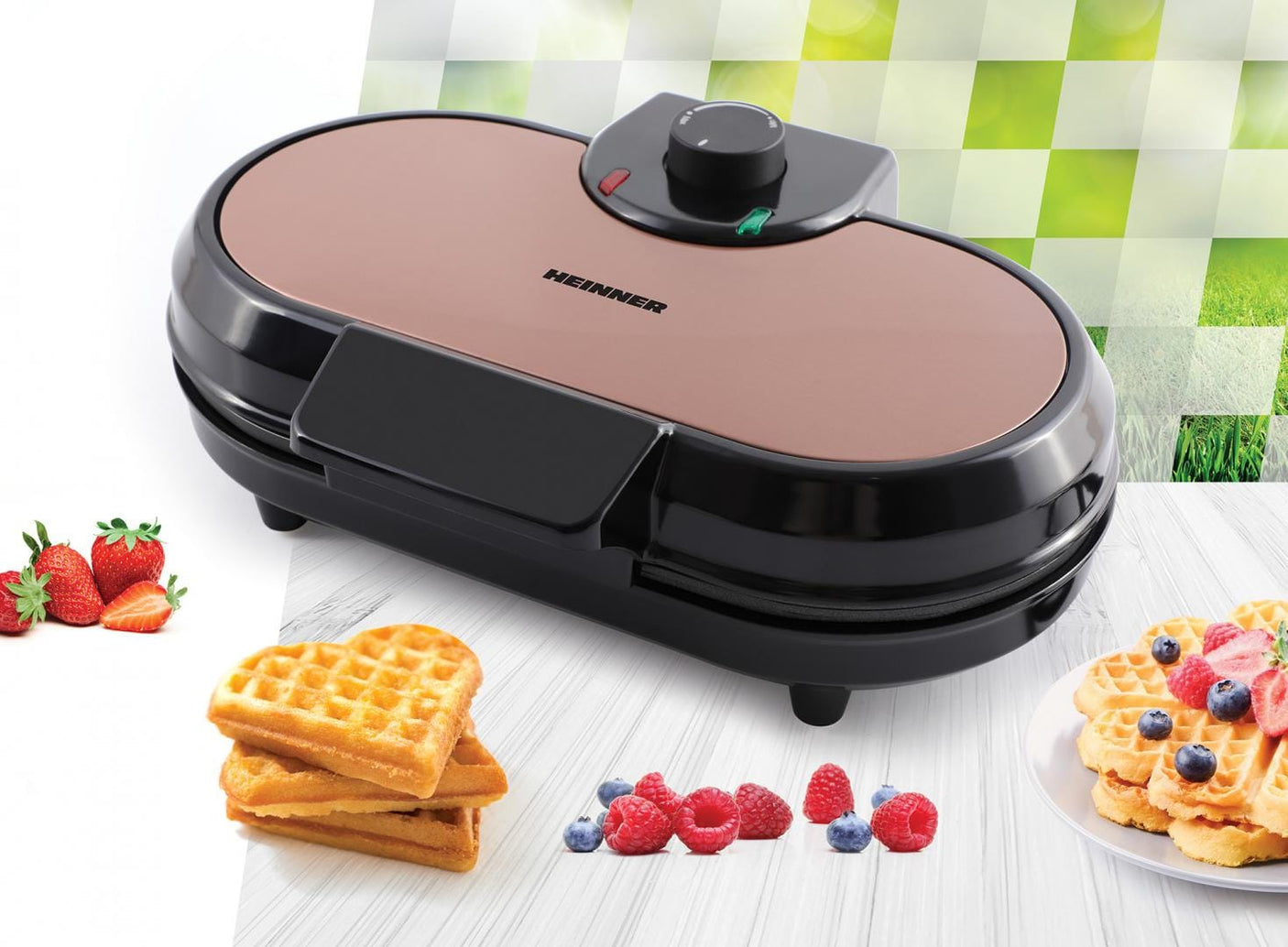 Heinner Aparat de facut gofre Aparat de facut gofre Heinner HWF-1000CR | 1000W, Placi non-stick, Rosu