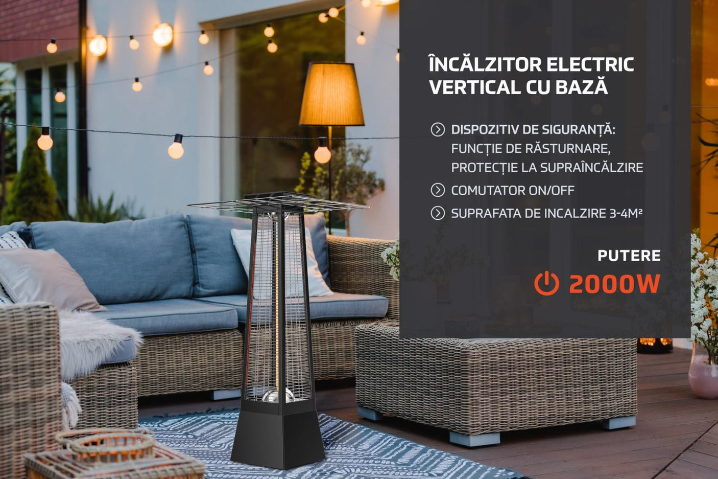 Heinner Incalzitor terasa Incalzitor Electric Vertical HEINNER HR-SD014 | 2000W, Cu Baza