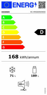 Heinner Combina frigorifica Combina Frigorifica Heinner HC-HM260INVWDD | 260L, No Frost, Clasa D, Alb, 55x56x180cm