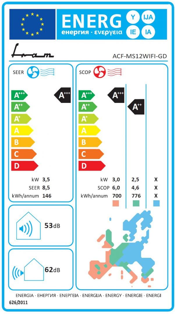 Fram Aparat aer conditionat Aer Conditionat FRAM ACF-MS12WIFI-GD | 12000 BTU, WiFi, A+++, Ionizare, HEPA