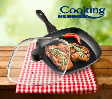 Heinner Tigaie Tigaie Grill Heinner HR-BET-ROCA28G | 28cm, Aluminiu, Capac Inclus, Black Sand