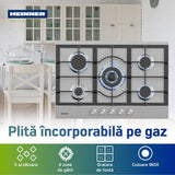 Heinner Plita incorporabila Plita Incorporabila Heinner HBH-M705IWFIX | 70cm, 5 Zone, Gaz, Aprindere Electrica, 75x51cm