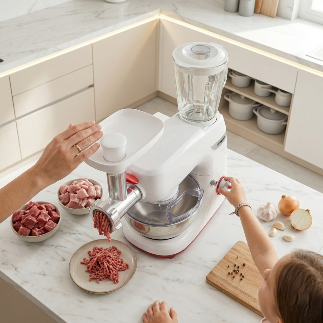 [RESIGILAT] Robot de Bucatarie Heinner HPM-1000WH | 1000W, Bol Inox 5L, Blender 1.5L, Alb