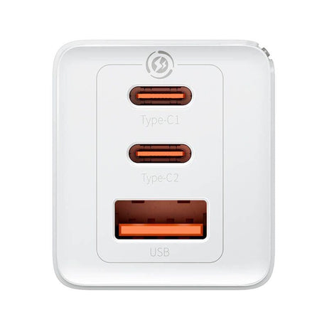 Baseus Incarcator retea Baseus GaN5 PRO, Quick Charge 65W, 2 porturi USB PD, 1 port USB Quick Charge, include cablu USB -C la USB-C de 100W, lungime 1m, alb