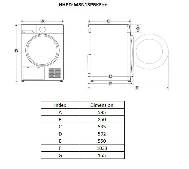 [RESIGILAT] Uscator de rufe Heinner HHPD-M8N13PBKE++ | 8kg, Pompa caldura, Clasa E, 16 programe, 59.5x66x84.5cm