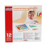 Puzzle din Lemn cu Dinozauri, 12 Piese, Momki