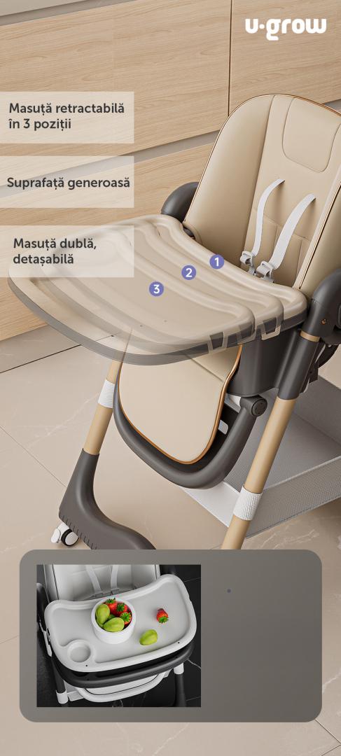 Scaun de Masa cu Inaltime Reglabila, Spatar Ajustabil în 4 Pozitii, Pliabil, Brown, U-grow