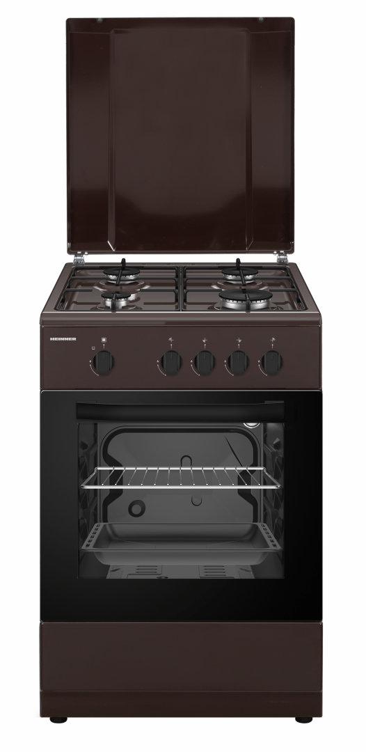 Heinner Aragaz Aragaz Gaz Heinner HFSC-SME50BRW | 50cm, 4 Arzatoare, Cuptor Gaz, Maro, 50x50x85cm