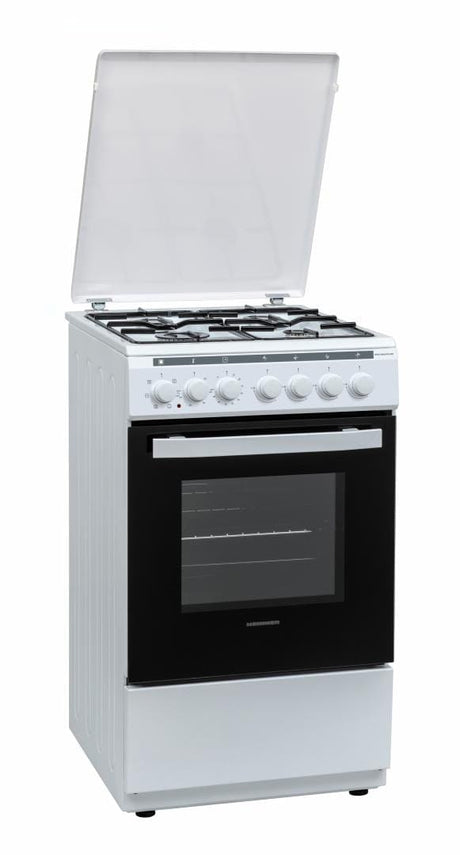Heinner Aragaz Aragaz Mixt Heinner HFSC-V60LITGC-WH | 60cm, 4 Arzatoare, Cuptor Gaz, Alb, 50x60x85cm