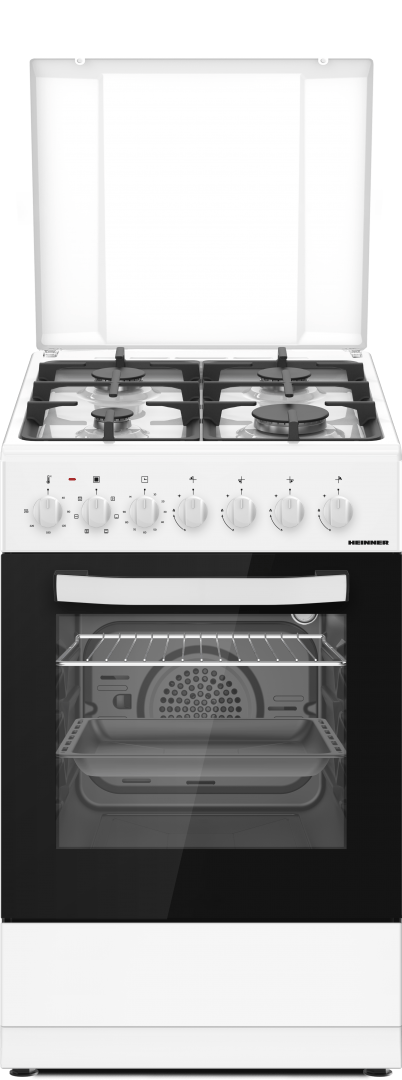 Heinner Aragaz Aragaz Mixt Heinner HFSC-S65MIXF-WH | 60cm, 4 Arzatoare, Cuptor Gaz, Alb, 49.8x61x86cm