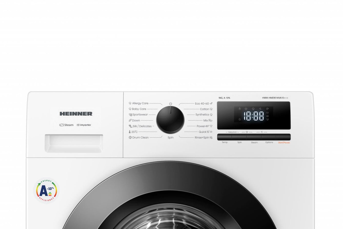 Heinner Masina de spalat rufe Masina de spalat rufe Heinner HWM-HME9014IVA10+++ | 9kg, 1400RPM, Clasa A, Inverter, Alb, 59.5x58x84.5cm