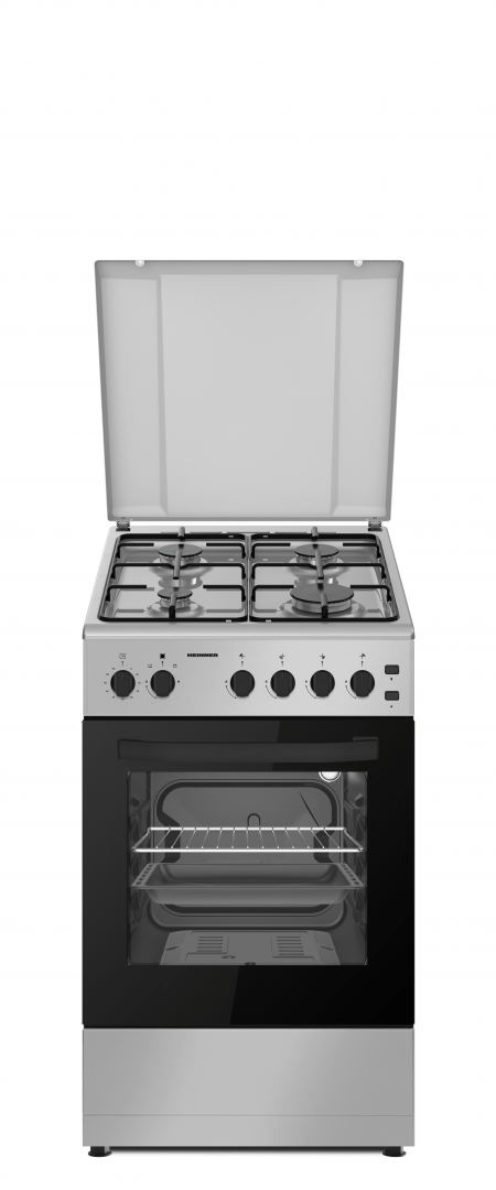 Heinner Aragaz Aragaz Heinner HFSC-S60LITGSL | 60cm, 4 Arzatoare, Cuptor Gaz, Grill, Inox, 50x60x85cm
