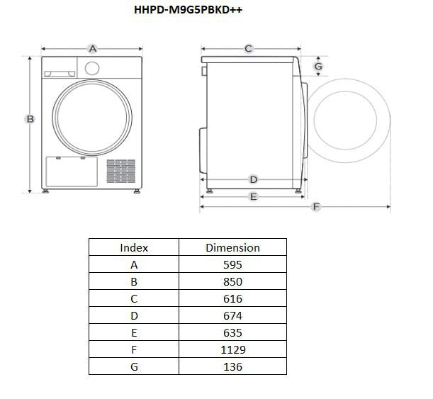 [RESIGILAT] Uscator Rufe Heinner HHPD-M9G5PBKD++ | 9kg, Pompa Caldura, Clasa D, 16 Programe, 59.5x67.5x85cm